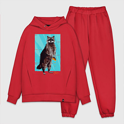 Мужской костюм оверсайз Енот с печенькой, цвет: красный