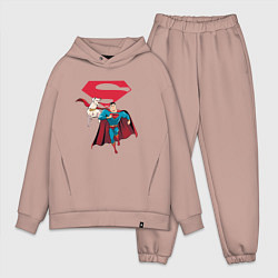 Мужской костюм оверсайз Крипто и Супермен с лого DC Лига Суперпитомцы, цвет: пыльно-розовый