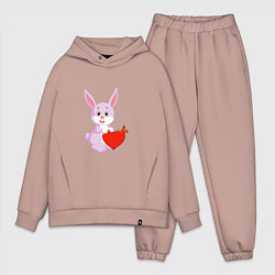 Мужской костюм оверсайз Кролик с сердцем, цвет: пыльно-розовый