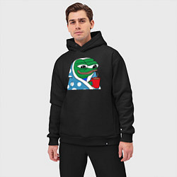 Мужской костюм оверсайз Frog Pepe мем, цвет: черный — фото 2