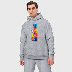 Мужской костюм оверсайз Кролик в стиле поп-арт, цвет: меланж — фото 2