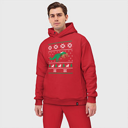 Мужской костюм оверсайз Новогодний тирекс - ugly sweater, цвет: красный — фото 2