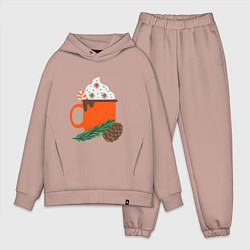 Мужской костюм оверсайз Новогодняя кружка с какао, цвет: пыльно-розовый