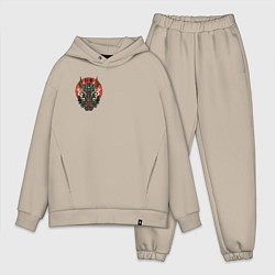 Мужской костюм оверсайз Демон маски Они, цвет: миндальный