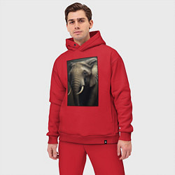 Мужской костюм оверсайз Портрет слона, цвет: красный — фото 2