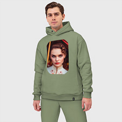 Мужской костюм оверсайз Нейродевушка - кареглазая брюнетка, цвет: авокадо — фото 2