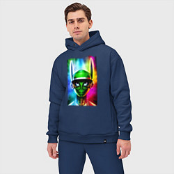 Мужской костюм оверсайз Alien - neural network - neon glow, цвет: тёмно-синий — фото 2