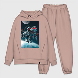 Мужской костюм оверсайз Космонавт над землей, цвет: пыльно-розовый