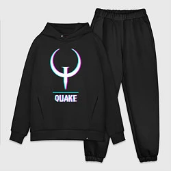 Мужской костюм оверсайз Quake в стиле glitch и баги графики, цвет: черный