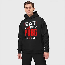 Мужской костюм оверсайз Надпись eat sleep PUBG repeat, цвет: черный — фото 2