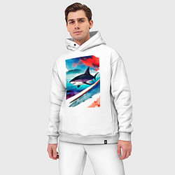 Мужской костюм оверсайз Shark - watercolor - art, цвет: белый — фото 2