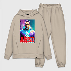 Мужской костюм оверсайз Super Arnold Schwarzenegger - Arni ai pop art, цвет: миндальный