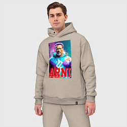 Мужской костюм оверсайз Super Arnold Schwarzenegger - Arni ai pop art, цвет: миндальный — фото 2