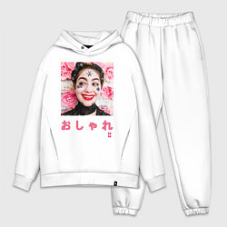 Мужской костюм оверсайз МоМо - Девушка на фоне пионов, цвет: белый