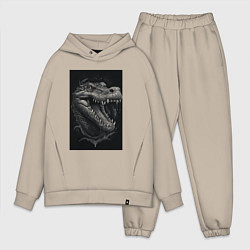 Мужской костюм оверсайз Крокодил стиль тату, цвет: миндальный