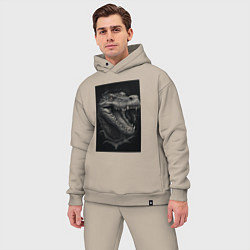 Мужской костюм оверсайз Крокодил стиль тату, цвет: миндальный — фото 2