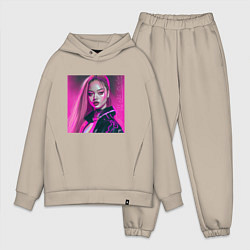 Мужской костюм оверсайз Blackpink Lisa аниме рисунок, цвет: миндальный