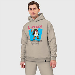 Мужской костюм оверсайз Пингвин линукс в шляпе, цвет: миндальный — фото 2