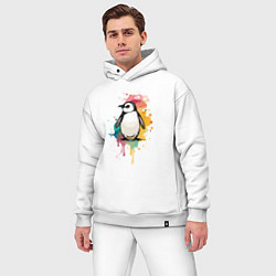 Мужской костюм оверсайз Красочный пингвин, цвет: белый — фото 2