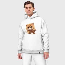 Мужской костюм оверсайз Рыжий бегущий котик, цвет: белый — фото 2