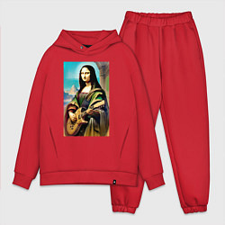 Мужской костюм оверсайз Мона Лиза лабает на гитаре, цвет: красный