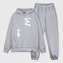 Мужской костюм оверсайз Девочка и драконы, цвет: меланж