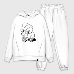 Мужской костюм оверсайз Мишка игрушечный в колпаке деда Мороза - раскраска, цвет: белый