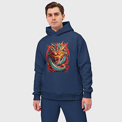 Мужской костюм оверсайз Китайский дракон в огне, цвет: тёмно-синий — фото 2