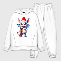 Мужской костюм оверсайз Дракончик в новогоднем колпаке, цвет: белый