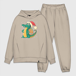 Мужской костюм оверсайз Милый дракончик в новогодней шапке, цвет: миндальный