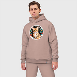 Мужской костюм оверсайз Бенгальская кошка ждет Новый Год, цвет: пыльно-розовый — фото 2