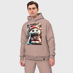 Мужской костюм оверсайз Котик в новогоднем свитере, цвет: пыльно-розовый — фото 2