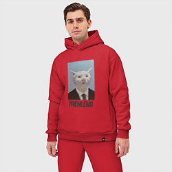 Мужской костюм оверсайз Приемлемо - кот мем в живописи, цвет: красный — фото 2