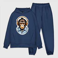 Мужской костюм оверсайз Портрет обезьяны в наушниках, цвет: тёмно-синий