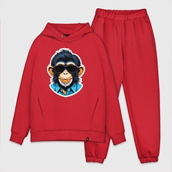 Мужской костюм оверсайз Портрет обезьяны в темных очках, цвет: красный
