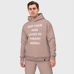Мужской костюм оверсайз Надпись Keep calm and listen to thash metal, цвет: пыльно-розовый — фото 2