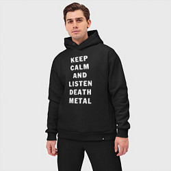 Мужской костюм оверсайз Надпись Keep calm and listen death metal, цвет: черный — фото 2