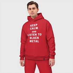 Мужской костюм оверсайз Надпись Keep calm and listen to black metal, цвет: красный — фото 2