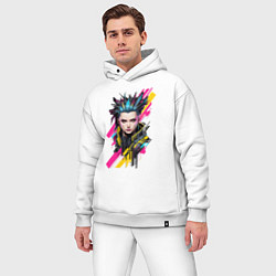 Мужской костюм оверсайз Портрет девушки Cyberpunk 2077, цвет: белый — фото 2