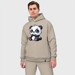 Мужской костюм оверсайз Забавная маленькая панда, цвет: миндальный — фото 2