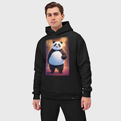 Мужской костюм оверсайз Панда в свитере под салютом - ai art, цвет: черный — фото 2