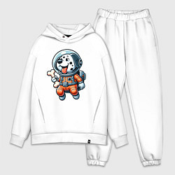Мужской костюм оверсайз Dalmatian cosmonaut puppy with a bone, цвет: белый