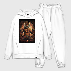 Мужской костюм оверсайз Тайский бокс тигр в стойке, цвет: белый