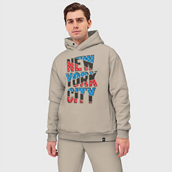 Мужской костюм оверсайз Америка Нью-Йорк, цвет: миндальный — фото 2
