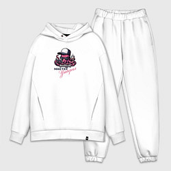 Мужской костюм оверсайз Учёный осьминог с компьютером и кофе, цвет: белый