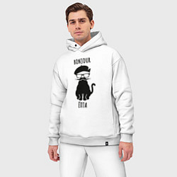 Мужской костюм оверсайз Bonjour ёпта кот в очках, цвет: белый — фото 2