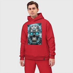 Мужской костюм оверсайз Electrified cyber skull - ai art fantasy, цвет: красный — фото 2