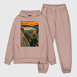 Мужской костюм оверсайз Лошадь кричит - мем картина от нейросети, цвет: пыльно-розовый