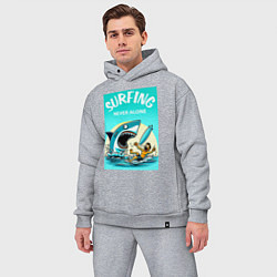 Мужской костюм оверсайз Surfing never alone - shark and surfer, цвет: меланж — фото 2