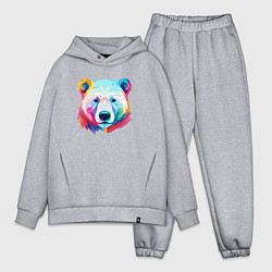 Мужской костюм оверсайз Яркий портрет белого медведя, цвет: меланж